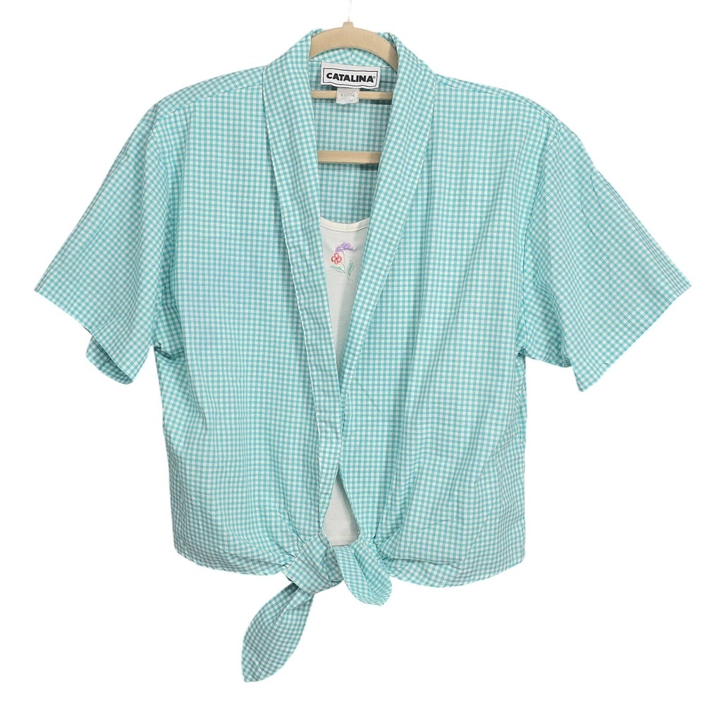 Vintage Catalina Layered Top Womens Extra Large Green Short Sleeve Shoulder Pads